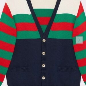 GUCCI Cotton wool striped cardigan Red/Green/White&Blue' NEW No tags
